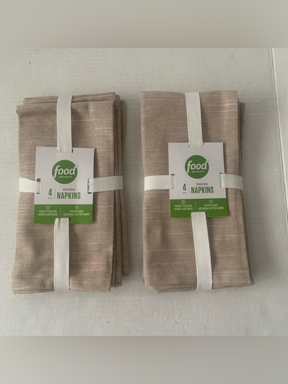 Set of 2 Food Network Fabric Dinner Lonen Napkins (2) 4 Woven Pale Khaki 20”x20”